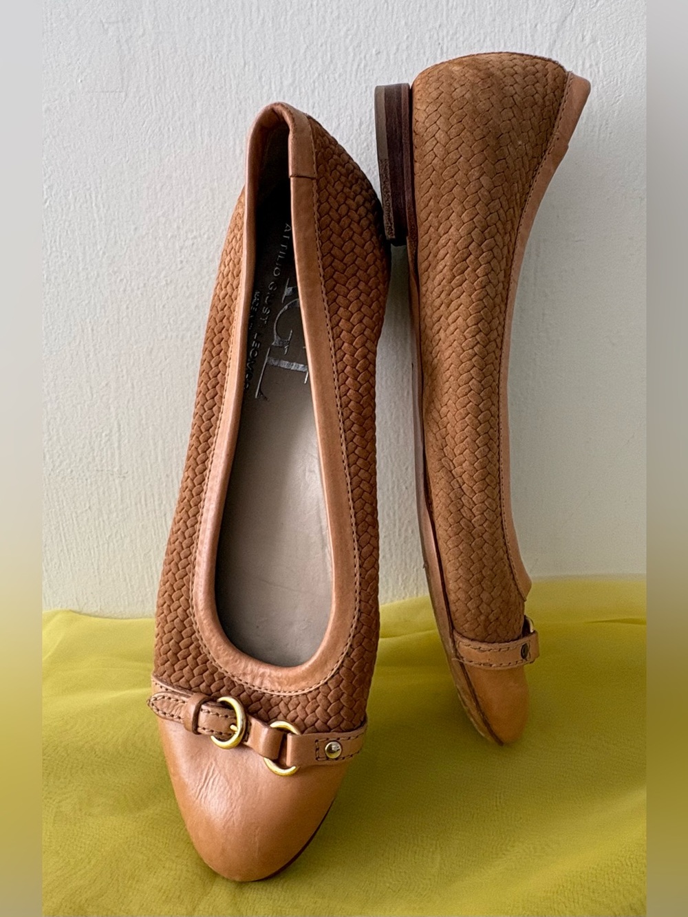 AGL Attilio Giusti Leombruni Cognac Beige Tan Leather Woven Flats Size 9N-9.5N